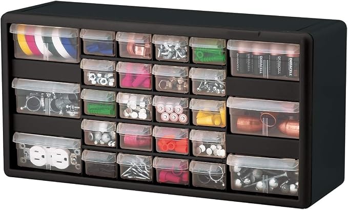 Akro-Mils 26-Drawer Plastic Storage Cabinet, 20"W x 6"D x 10"H, Black | Plastic Cabinet w/ Drawers for Garage Organization, Beads, Building Bricks Storage, Teacher Toolbox, Makeup Organizer, 10726