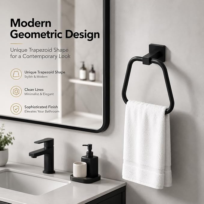 Matte Black Towel Ring for Bathroom, Kitchen Bath Towel Holder Hangers Wall Mount Heavy Duty Stainless Steel