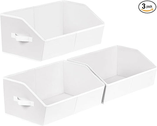 Homsorout Closet Baskets for Shelves Trapezoid - Decorative Storage Baskets with Handle, Closet Bins for Organization, Shelf Storage Bins for Clothes, Books, Home, Office, 3 pack, White