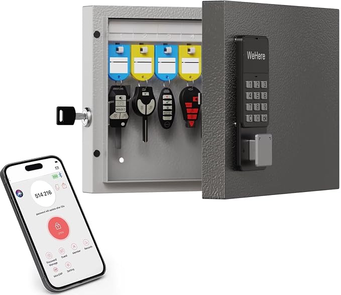 16 Key Lock Box Smart Key Organier Cabinet with Keypad & App for Office | Wall Mounted Lockbox use App, Custom & One Time Password, WiFi (Need W100 Bridge) Unlock for School, Office, Fleet, Hotel