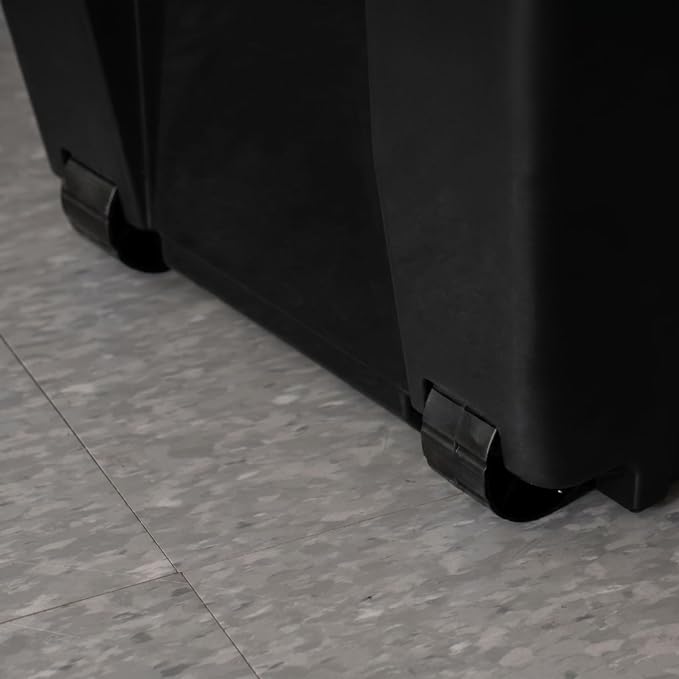 IRIS USA 2-Pack 32 Gal Heavy Duty Rolling Storage Totes with lids, Black | Integrated wheels make transporting heavy loads easier, Great for garages, workshops, camping gear and large equipment