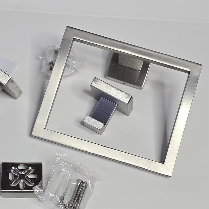 Brushed Nickel Towel Rack for Bathroom Wall Mounted, Bathroom Accessory Set 5-Pieces Bathroom Hardware Set 16In Towel Bar Set