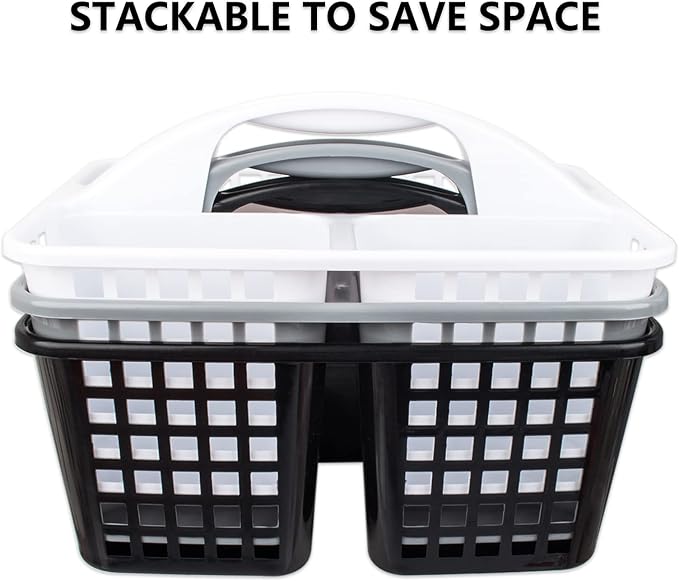 Portable Shower Caddy Basket Plastic Storage Basket with Compartments Grey | Sturdy Large Capacity Cleaning Supplies Organizer Divided Tool Bin for Bathroom Kitchen Bedroom College Dorm Essentials