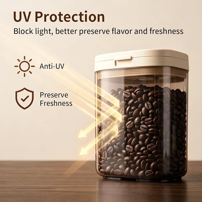 Airtight Food Storage Container with Magnetic Scoop & Built-in Leveler, 800ML Coffee Canister with Date Tracker, BPA Free UV Blocking Food Container for Coffee Beans, Ground Coffee, Tea, Sugar & Flour