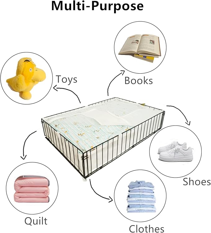 4 PACK Under bed Storage Containers With Wheels,Under bed Basket,Rolling Under Bed Drawer Organizer For Shoes Clothes Books Toys Blankets,