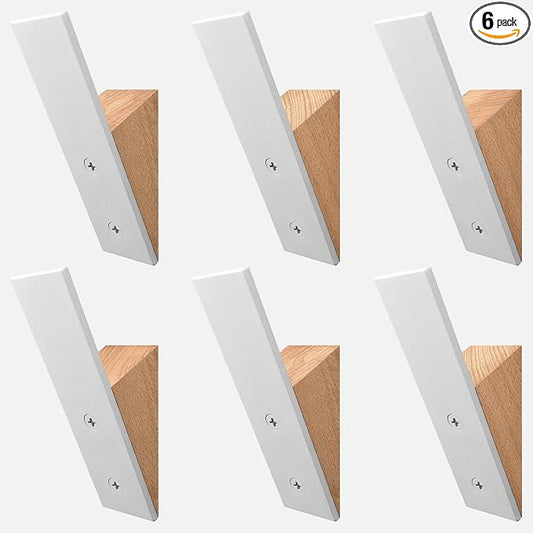 Beech Wood Coat Hooks, High End Beech Wood & White Metal Wall Mounted Clothing Hooks, Mid-Century Modern Coat Hooks, Heavy Duty Wooden Hooks for Hanging Coats, Hats, Towels & More, Set of 6
