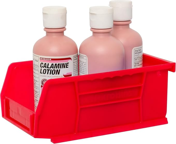 Akro-Mils 30220 AkroBins Plastic Storage Bins, 7"x4"x3", Red, 24-Pack | Space-Saving Stackable Bins for Garage, Pantry, Craft Organization