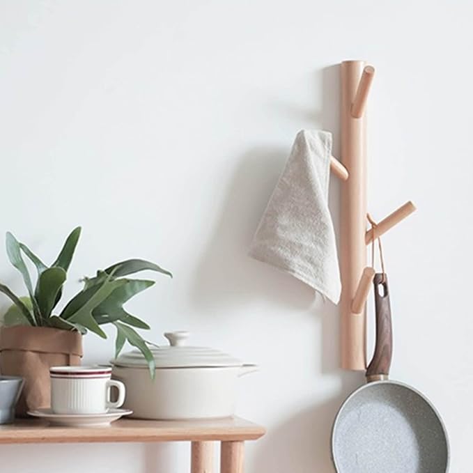 Wooden Wall Mount Coat Rack | Wall Coat Rack, 4 Hooks Tree Branch Coat Rack Wall Mount, Hat Rack for Wall Heavy Duty, Bathroom Towel Rack 2 Pack
