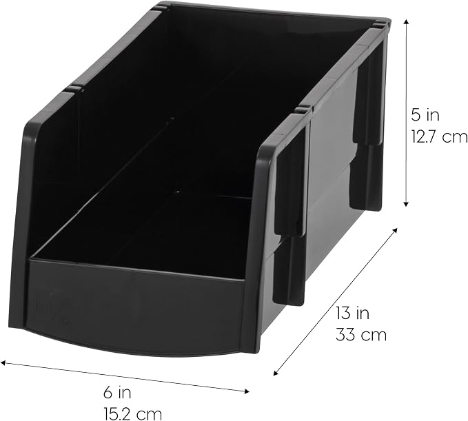 IRIS USA 8-Pack, Large Stackable Storage Bins, Black | Organize small parts, hardware, craft supplies, pantry items, and household essentials with open-front access, stackable bins