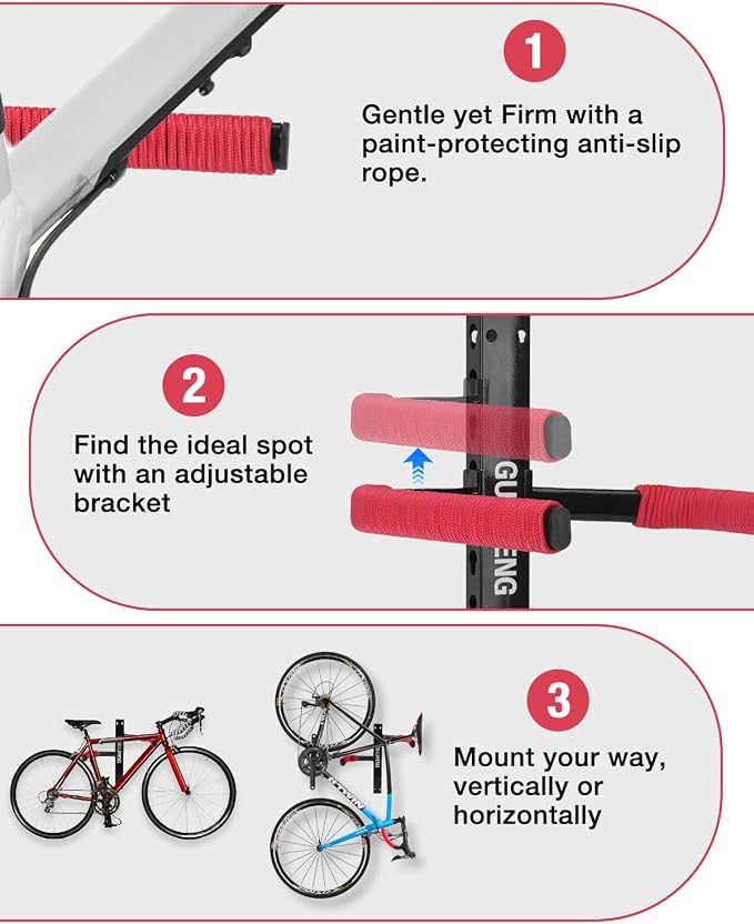 Wall Mount Bike Rack – Horizontal Indoor Bicycle Storage | with Flexible Arms – Holds 1 Bike – Safe & Secure Hanger for Road, Mountain, Gravel, Hybrid – For Garage, Apartment, Shed