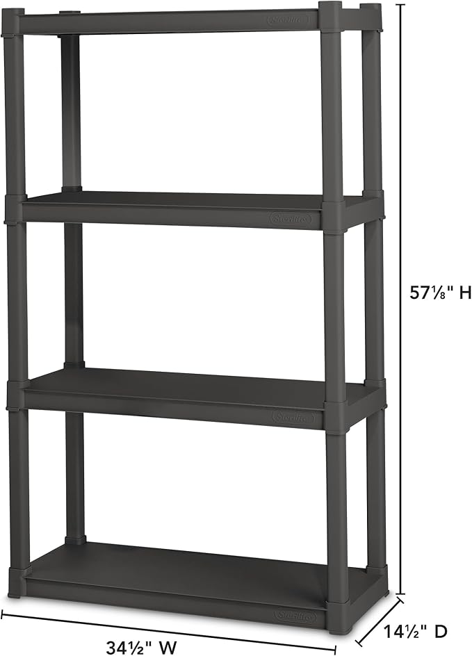 Sterilite Shelf Unit,50 lb Capac.,57 in H 01643V01-1 Each | Freestanding Organizer with 50 lb Capacity Per Shelf for Kitchen, Bathroom, Garage, Basement, Pantry & Laundry Room