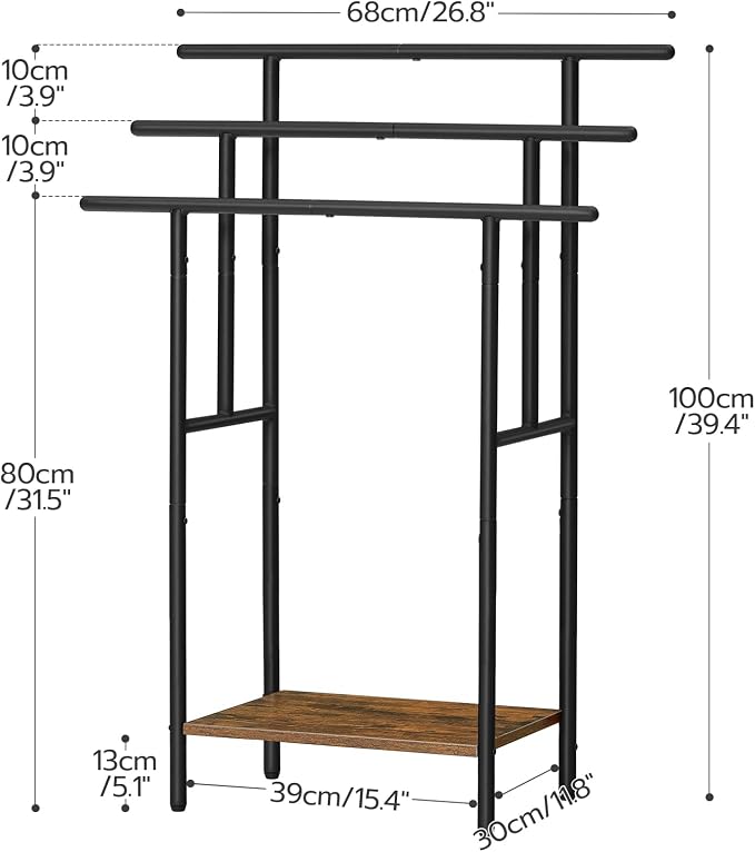 HOOBRO 39.4" Tall Freestanding Towel Rack for Bathroom, 3 Tier Stepped Blanket Rack with Shelf, Oversized Bath Towels Drying and Display Rack, Black and Rustic Brown BF50LB01