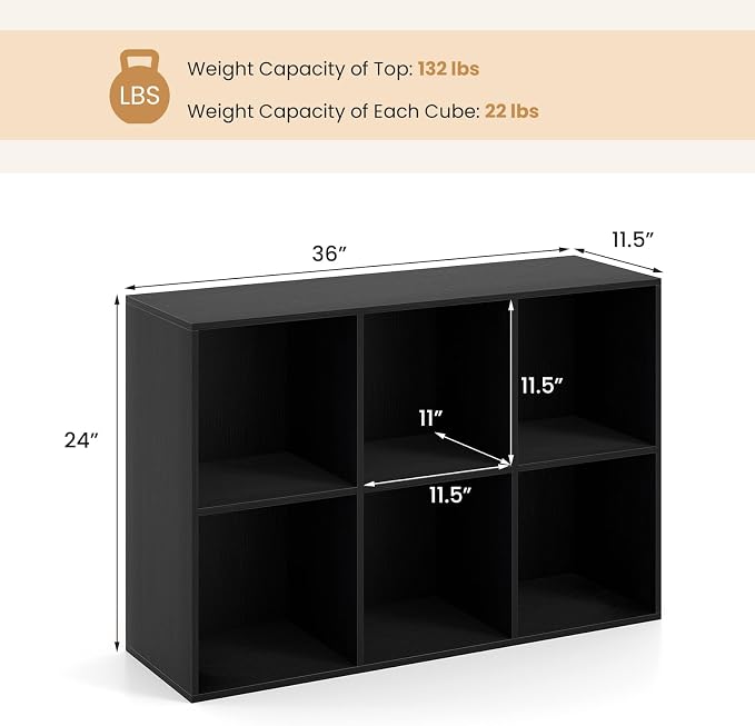 Giantex 6-Cube Bookcase, 3-Tier Cubby Bookshelf, Horizontal Vertical Display Rack with Anti-Tipping Kits, Modern Storage Organizer Shelf Unit for Bedroom, Living Room, Study Room, Black | Horizontal Vertical Display Rack with Anti-Tipping Kits, Modern ...