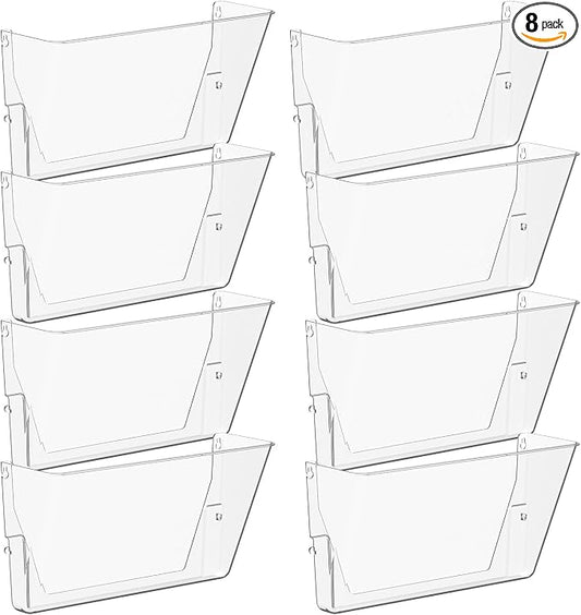 Gawerk Clear Acrylic Single Pocket, Plastic Hanging Wall Mount File Holder for Office Home (Clear, 8 Pack)