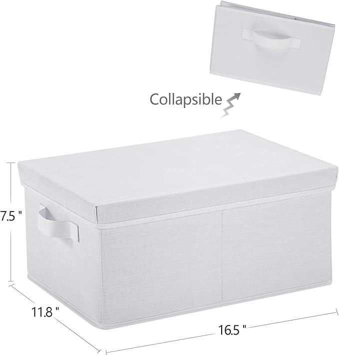 HOONEX Storage Bins with Lids for Organizing, Pack of 2, Storage Boxes with 2 Carrying Handles and Sturdy Heavy Cardboard, 16.5" L x 11.8" W x 7.5" H for Shoes, Books, Clothes, Nursery, White