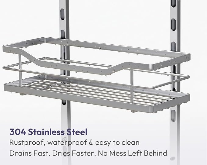SWTYMIKI Over the Door Shower Caddy - 3 Tier Adjustable Shower Organizer Hanging with Soap Holder, No Drilling Stainless Steel Bathroom Rack Hanging for Body Wash, Shampoo, Soap, Razor, Silver