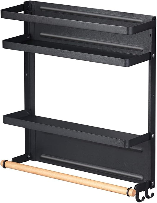 Magnetic Spice Rack Organizer Single Tier Refrigerator Spice Storage Shelf, Easy to Install The Side of The Refrigerator Can Hold spices, Jar of Olive Oil (Black L)