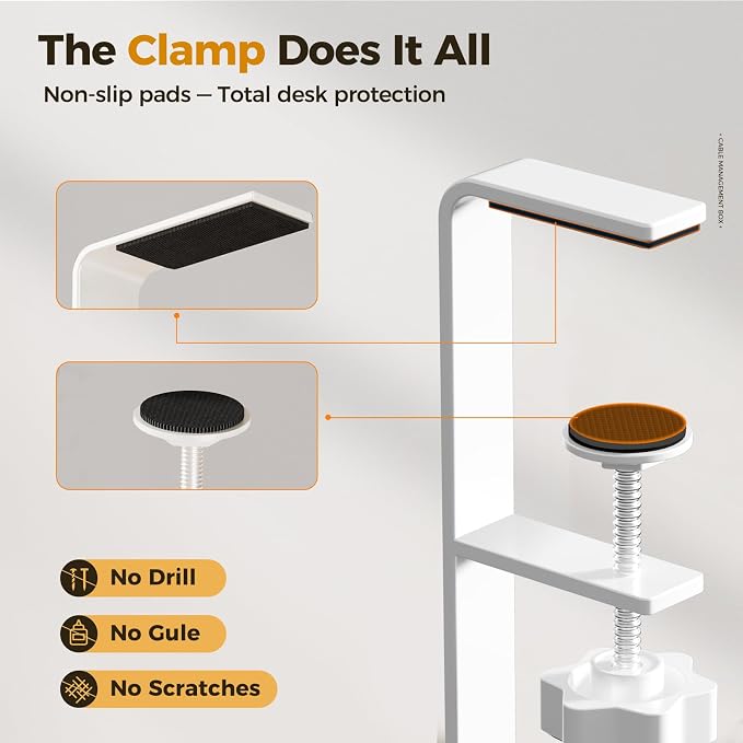 Under Desk Cable Management Tray White, Cinati Wire Organizers No Drill, Cable Tray with Clamp for Wire Management, Cord Organization Box for Office, Home - No Damage to Desk