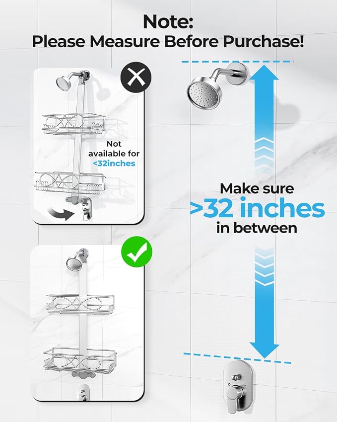 ODesign 2 Tier Aluminum Shower Caddy Rustproof Hanging Adjustable Silver | Shower organizer hanging,no drilling required,comes with removable hook and storage box, suitable for indoor showers