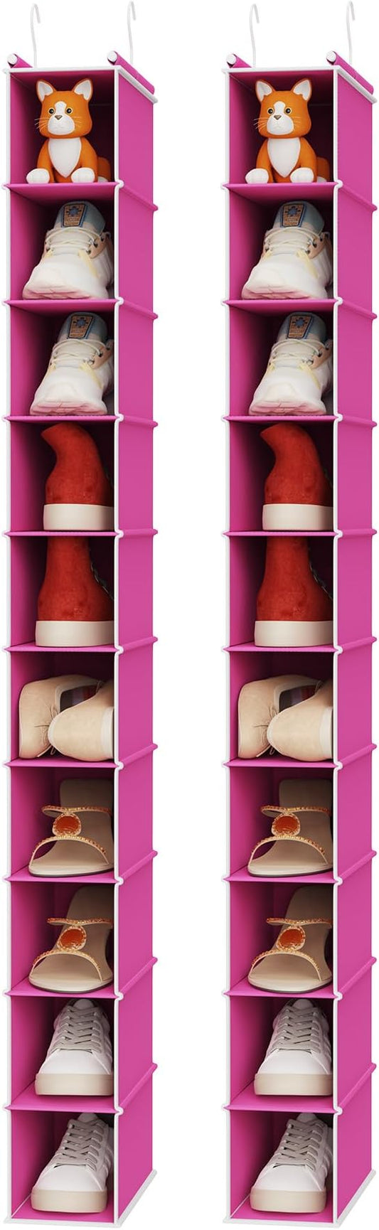 MAX Houser 2 Pack 10 Tier Slim Hanging Shoe Organizer, Narrow Closet Hanging Storage Shelf, Pink