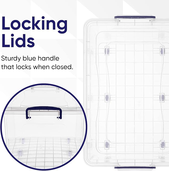 Superio Storage Bins with Lids, Clear Plastic Containers for Organizing, Stackable Totes, BPA Free, Odor Free, Organizer Boxes for Home, and Dorm (2 Pack, 44 Quart)
