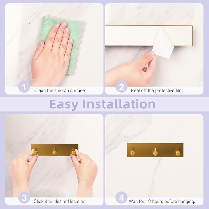 VIS'V Key Holder Wall Mount, Small Adhesive Key Hanger with 3 Hooks, Gold | Metal Material, No Drilling, Extra Adhesive Strip, Suitable for Entryway, Hallway, Doorway, Kitchen, Garage, Camper