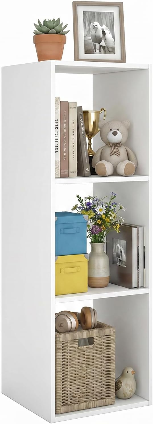 WannabeMyself【Sturdy Build&Easy Assembly】 3 Cube Storage Organizer with Anti-Tipping Kits,Reversible Open Back Book Shelf, Bookcase for Living Room,Bedroom,Entrance Hall,Office,12.2×11.4×35.9,White