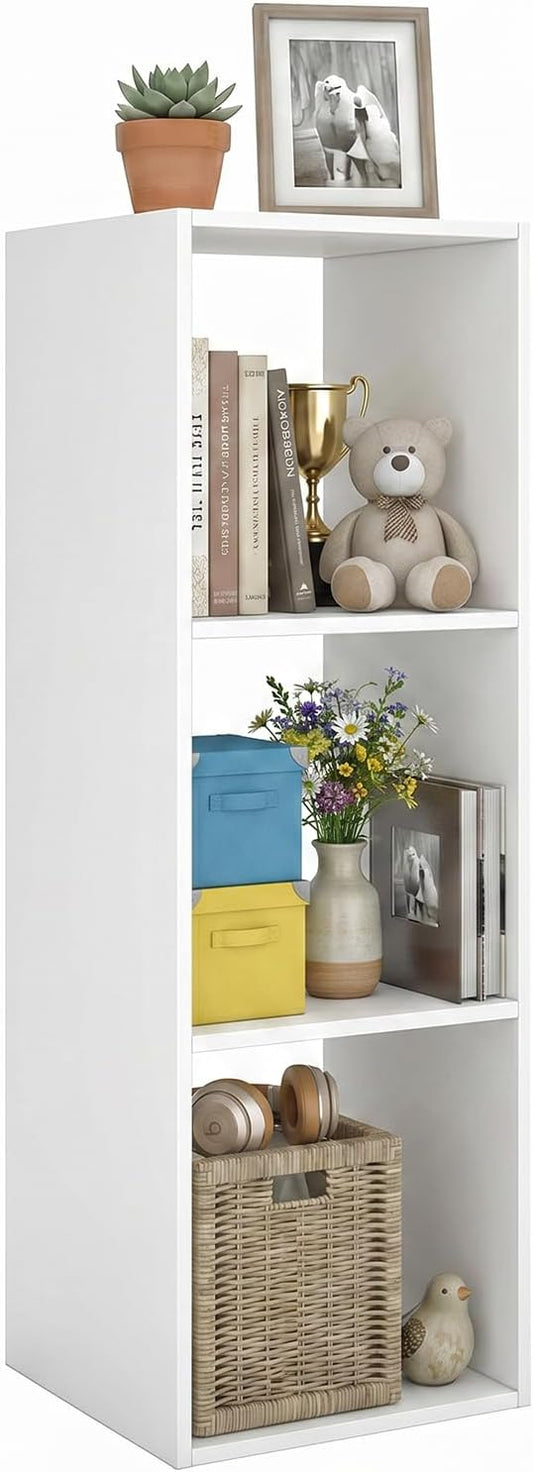 WannabeMyself【Sturdy Build&Easy Assembly】 3 Cube Storage Organizer with Anti-Tipping Kits,Reversible Open Back Book Shelf, Bookcase for Living Room,Bedroom,Entrance Hall,Office,12.2×11.4×35.9,White