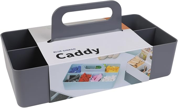 BLUE GINKGO Stackable Organizer Caddy, Long, Grey, Made in Korea | Portable. Adjustable. Home, Office & School Storage.