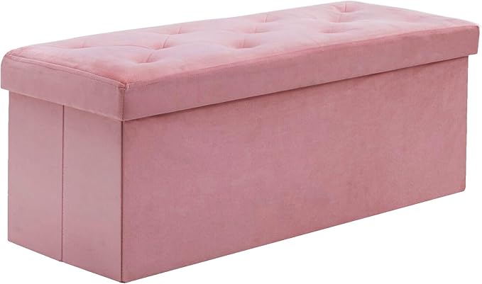 BRIAN & DANY 43 Inches Folding Storage Ottoman Bench, Velvet Ottoman with Storage for Living Room, Bedroom, Entryway, Ottoman Foot Rest, End of Bed Bench (Dusty Pink)