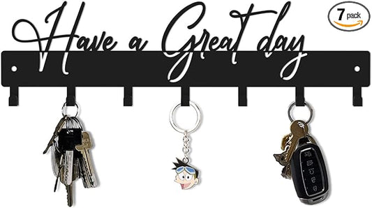 Have a Great Day Key Hooks for Wall Decoration,Delicate Fashion Black Metal Key Holder Wall Mount,Have a Great Day Key Hanger with 7 Kooks for Hallway,Office