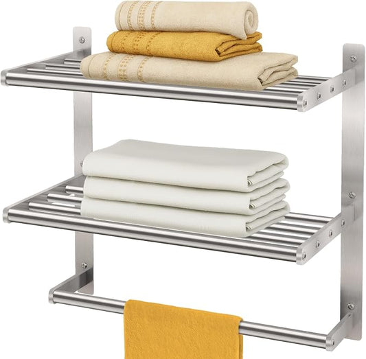 Bethom Bathroom Towel Rack with Bars, 16 Inch Towel Shelf, Brushed Nickel | 3-Tier Hotel Towel Racks for Bathroom Wall Mounted, Bath Towels Storage, Stainless Steel
