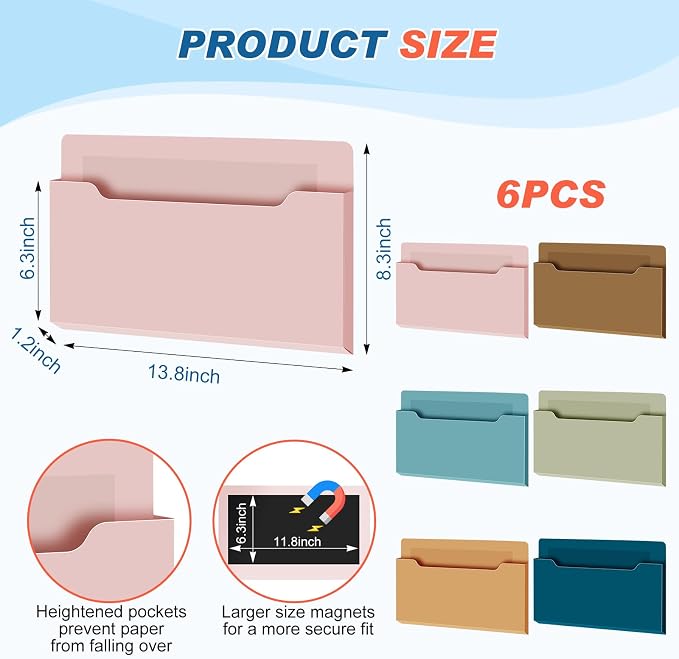 6 Pcs Magnetic Wall File Organizer Magnetic Wall File Holder Refrigerator Magazine Holder for Mail Letters Paper(Mocha Mousse Color,Horizontal-large)