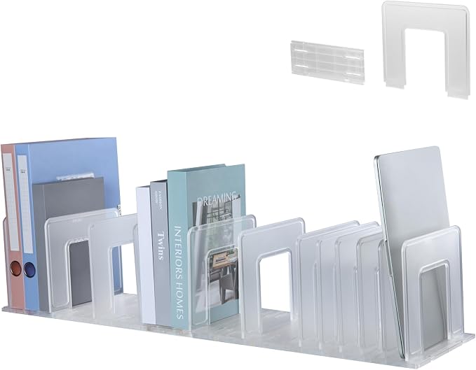 Translucent Frosted Adjustable Vertical File Sorter Sturdy Plastic Expandable Upright File Holder, Desktop Binder Organizer, School Office Book File Organizer, Assemble Easily Endlessly