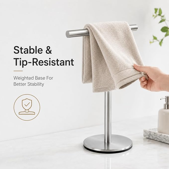Bathroom Hand Towel Holder Stand，T-Shape Hand Towel Holder Stand SUS304 Stainless Steel for Bathroom，Kitchen or Vanity Countertop(2Pack)