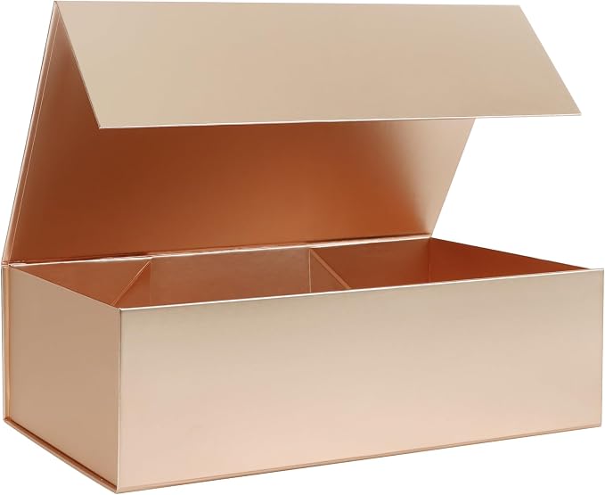 LFBOX Rose Gold Christmas Gift Box with Magnetic Lid 1 Pack | Large Bridesmaid Groomsman Proposal Boxes,13.8x8.3x4.4 in, Collapsible Rectangle Storage Box