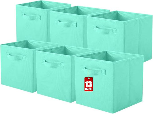 ShellKingdom Storage Bins, Foldable Fabric Storage Cube And Cloth Organizer | Storage Drawer For Closet And Toys, 13 X 13 X 13 INCH, 6 Pack (Mint Green)