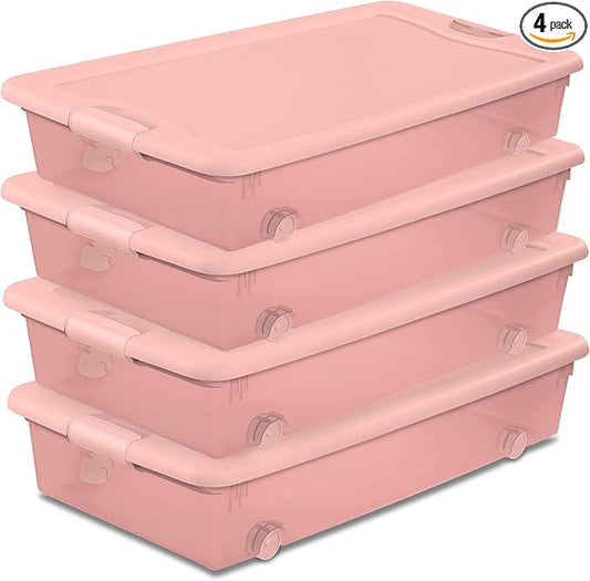 Sterilite Wheeled Latching Box w/Lids for Home & Office, 56 Quart, 4-Pack | Heavy-Duty and Stackable Plastic Containers with Latches for Closet, Cabinet, Bedroom, Bathroom and Dorm Room Organization