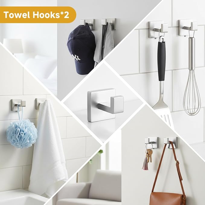 5 Piece Bathroom Towel Bar Set - SUS304 Stainless Steel Brushed Nickel Bath Towel Holder, 16 Inch Towel Racks for Bathroom Wall Mounted, Bathroom Hardware Accessories Set