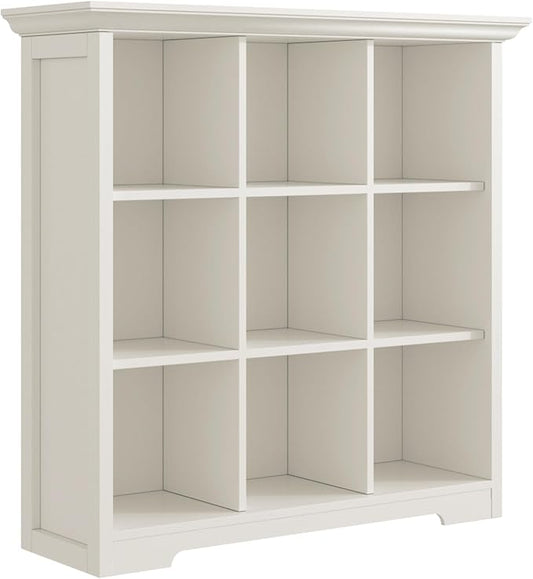 OSCHF 9-Cube Open Bookcase with Base, 3-Tier Wooden Bookshelf, White | Curved Base, Crown Molding, Fits 11×11" Bins, Modern Storage Cabinet for Living Room, Bedroom, Home Office