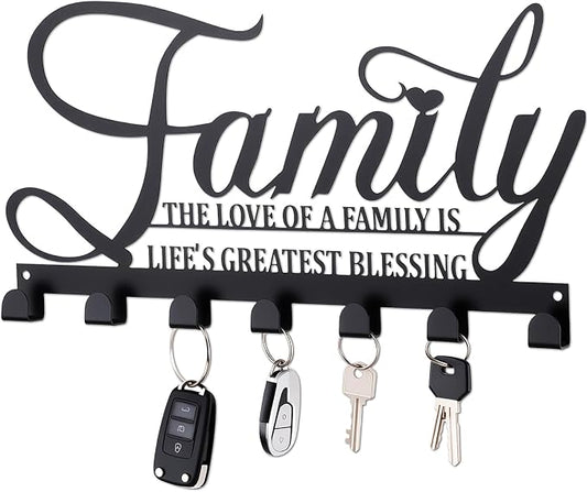 Hicarer Family Key Holder Metal Hooks Decorative Hanger Black Rack Wall Mount Organizer with Screws and Anchors for Keys Hat Kitchen Entryway Front Door Home Decor(Stylish Style)