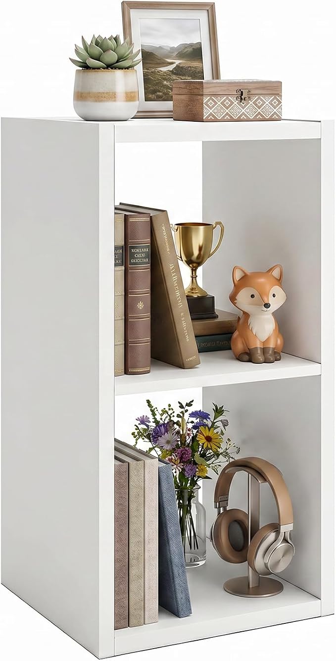 WannabeMyself【2026 Wooden Thick Frame 】 2 Cube Storage Organizer with Anti-Tipping Kits, Reversible Open Back Book Shelf,Bookcase for Living Room,Bedroom,Entrance Hall,Office,11.6×24.7×13.1,White