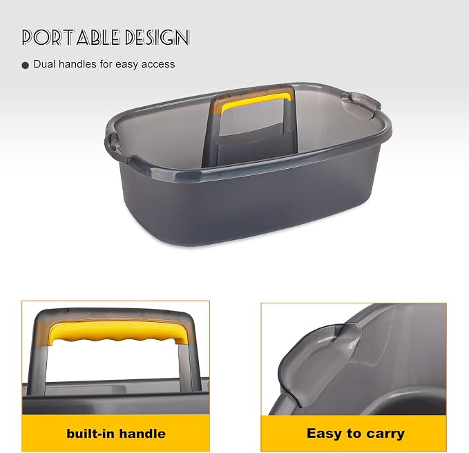 Large Cleaning Supplies Caddy Portable Shower Caddy Basket Clear Grey 2Pk | Sturdy Supply Organizer with Handle Plastic Bucket Tool Storage for Bathroom Bedroom Kitchen Garden College Dorm Essentials