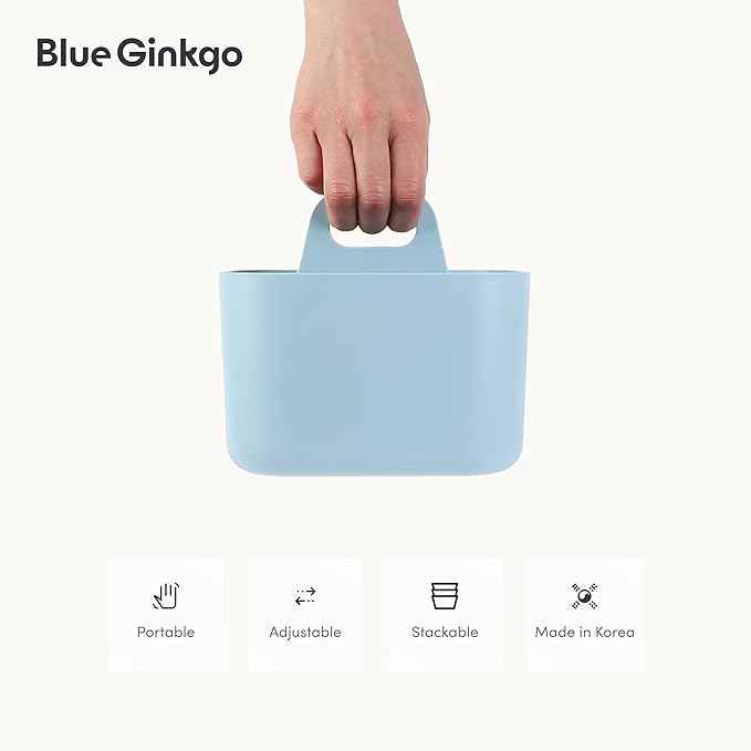 BLUE GINKGO Stackable Organizer Caddy, Square, Blue, Made in Korea | Portable. Adjustable. Home, Office & School Storage.