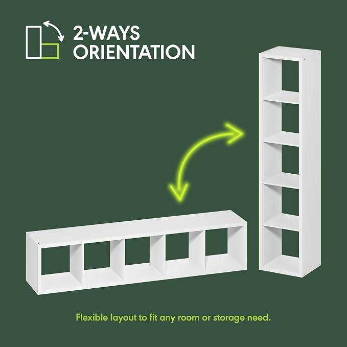 Furinno Cubicle Book Shelf, Vertical 5-Cube Bookshelf, Extra Thick Horizontally & Vertically Reversible Bookcase with Open Back, 14.6" x 16" x 72", for Living Room, Bedroom, Home Office, Sage Green
