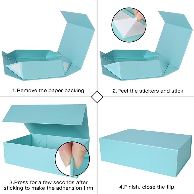 Aimyoo Blue Collapsible Gift Box with Magnetic Closure Lids 13.8x9x4.3 in, Large Bridesmaid Groomsman Proposal Boxes, Rectangle Present Box for Graduation Birthday Storage 1 Pack