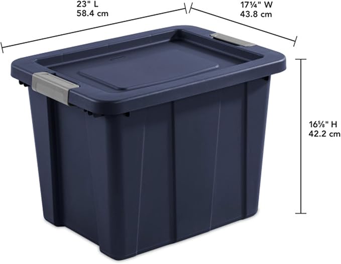 Sterilite 6-Pack Latching Tuff1 Tote, Plastic Storage Bins w/Lids, 18 Gallon, Dark Indigo - Large Stackable Organizer Boxes and Containers for Bed, Closet, Craft, and Classroom Organization