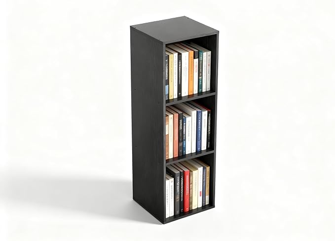 3 Cube Storage Organizer, 3 Tier Cube Low Bookcase Freestanding Storage Display Organizer, Three-Cubes Open Shelf Bookshelf for Home Office (Black, 3-Cube)