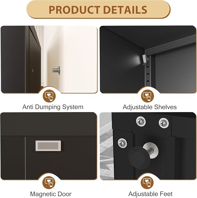 Tall Metal Narrow Bathroom Storage Cabinet 67" H, Tall Black Pantry Cabinets with 4 Adjustable Shelves and 2 Doors for Kitchen, Home Office, Living Room, Dining Room(11.8 inches Wide)