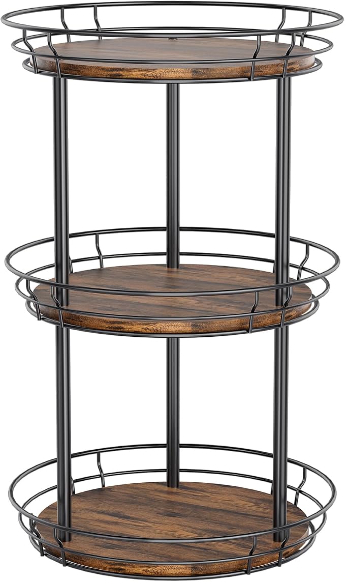 LAMU 10'' Lazy Susan Turntable Organizer, 3 Tier Round Rotating Spice Rack Organization for Kitchen Cabinet and Countertop, Wooden Lazy Susan for Table Top, Pantry, Bathroom, Vanity, Home Decor